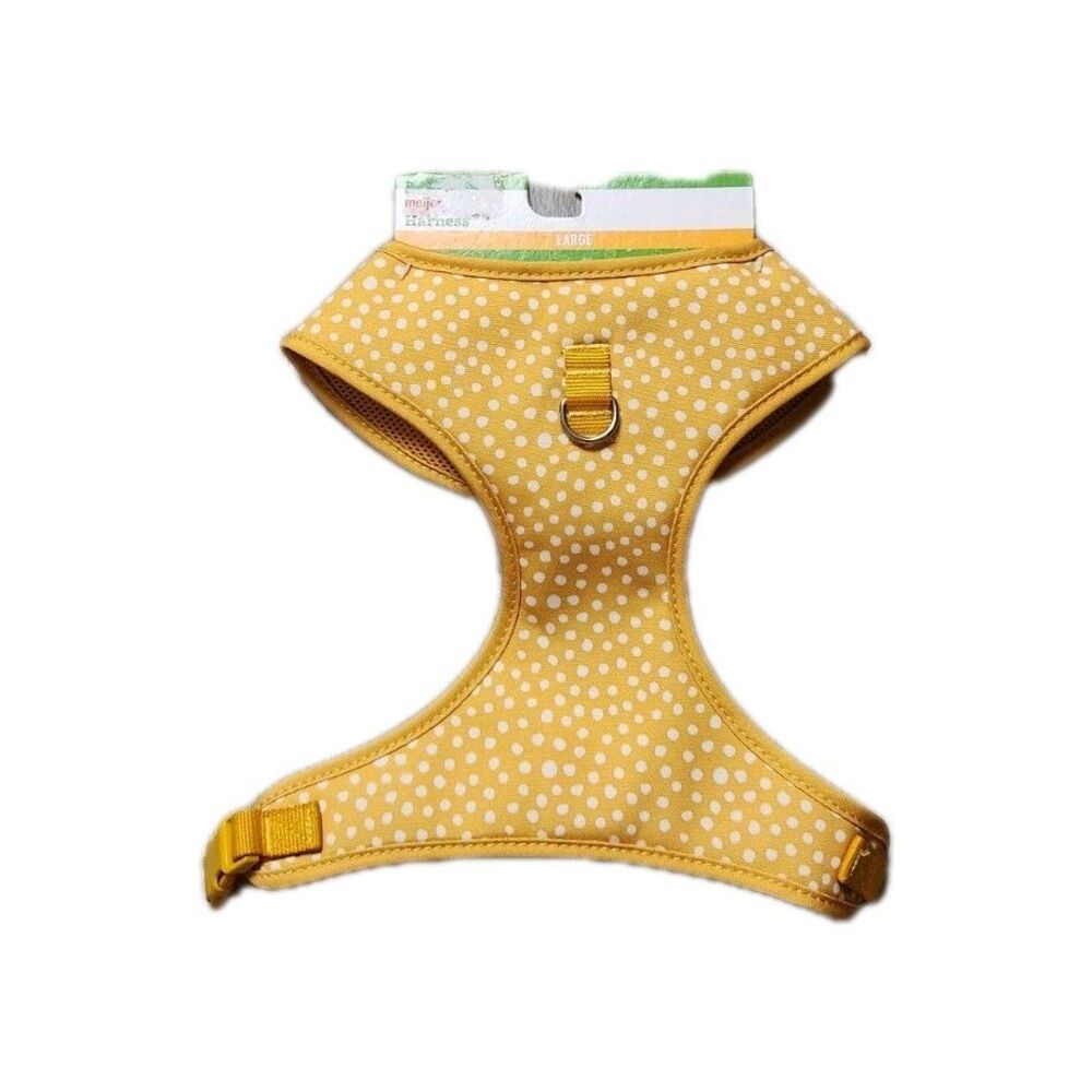 NWT Meijer Dog Harness Yellow White Polka Dot Mesh Lined Adjustable Pet Vest XL